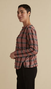 Cut Loose Crinkle Plaid Split Hem Top