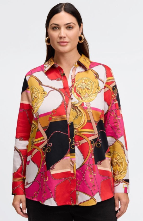 Foxcroft Luna No Iron Buckle Scarf Print Shirt