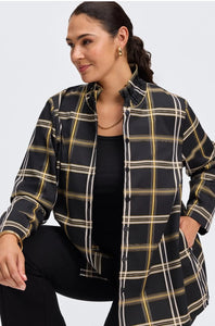 Foxcroft Carolina No Iron Gold & Silver Lurex Plaid Shirt Jacket