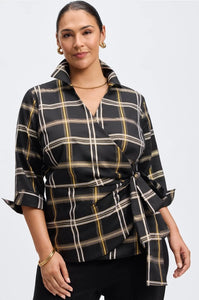 Foxcroft Salina No Iron Gold & Silver Lurex Plaid Shirt