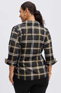 Foxcroft Salina No Iron Gold & Silver Lurex Plaid Shirt