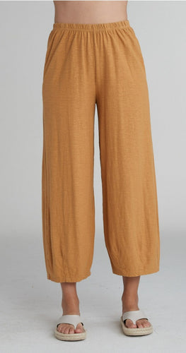 Cut Loose Linen Cotton Jersey Cropped Pant with Darts