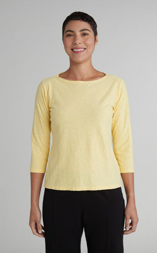 Cut Loose Linen Cotton Jersey 3/4 Sleeve Boatneck Tee