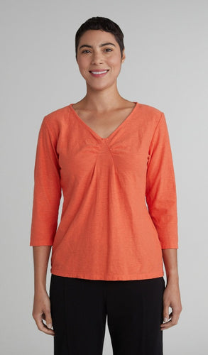 Cut Loose Linen Cotton Jersey 3/4 Sleeve Tuck Front Top