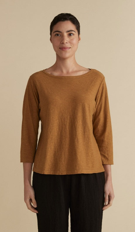 Cut Loose Linen Cotton Jersey 3/4 Sleeve Boatneck Tee