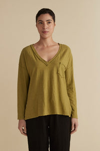 Cut Loose Linen Cotton Jersey Deep V Top