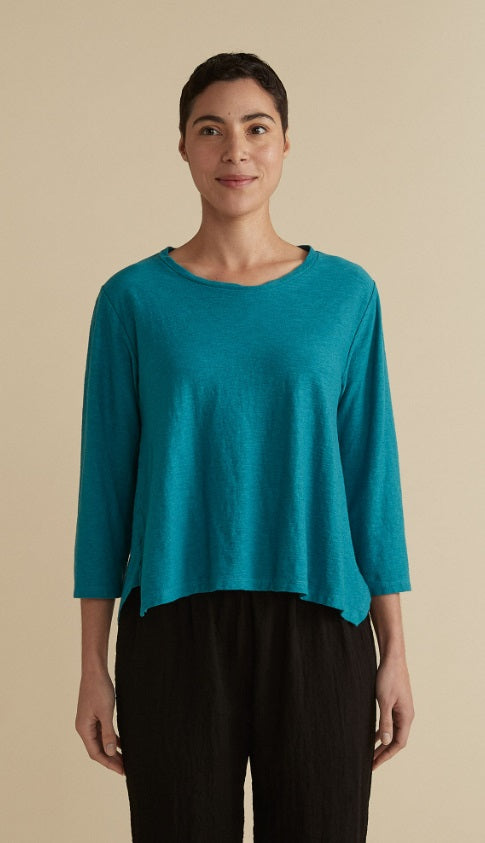 Cut Loose Linen Cotton Jersey Side Vent Crew Top