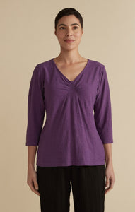 Cut Loose Linen Cotton Jersey 3/4 Sleeve Tuck Front Tee