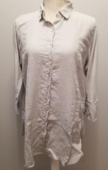 Cut Loose Linen Combo Easy Shirt (L, Aluminum)- On Sale!