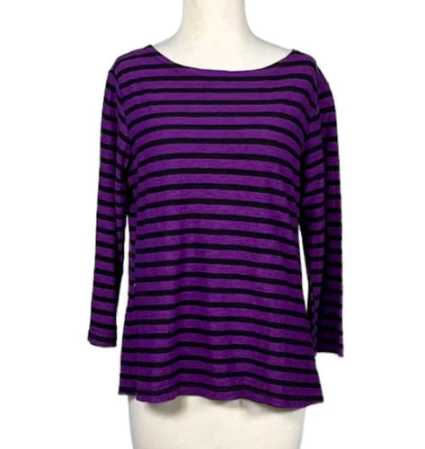 Cut Loose Black/Natural Stripe 3/4 Sleeve Boatneck Top