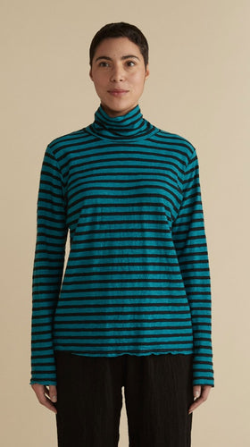 Cut Loose Black/Natural Stripe Long Sleeve Turtle Neck Top