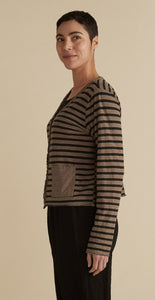 Cut Loose Black/Natural Stripe Crop Pocket Cardi