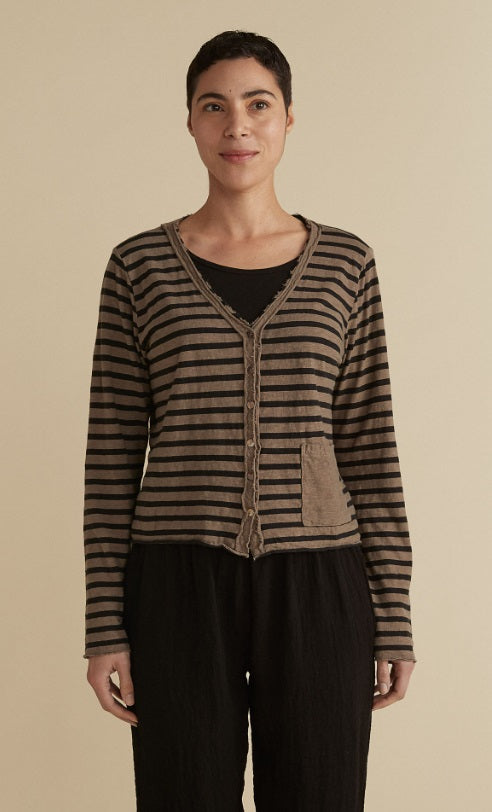 Cut Loose Black/Natural Stripe Crop Pocket Cardi