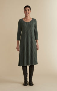 Cut Loose Frayed Stripe 3/4 Sleeve Seamed Dress