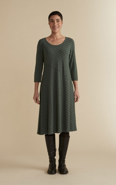 Cut Loose Frayed Stripe 3/4 Sleeve Seamed Dress