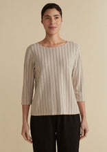 Load image into Gallery viewer, Cut Loose Frayed Stripe 3/4 Sleeve Boatneck Tee