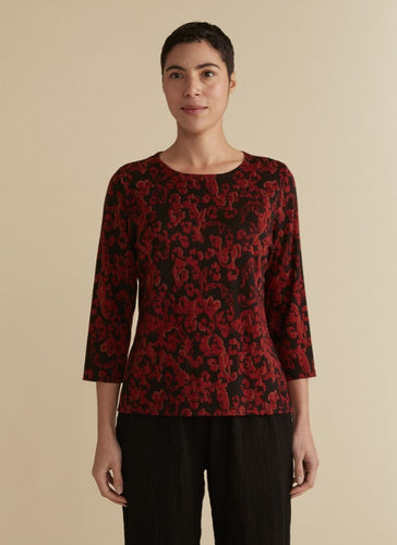 Cut Loose Floral Jacquard 3/4 Sleeve Boatneck Top