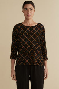 Cut Loose Diamond 3/4 Sleeve Boatneck Top