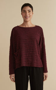 Cut Loose Texture Char Knit One Size Pocket Pullover Top