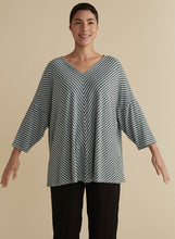 Load image into Gallery viewer, Cut Loose Grey Stripe Fleece One Size V-Neck Top