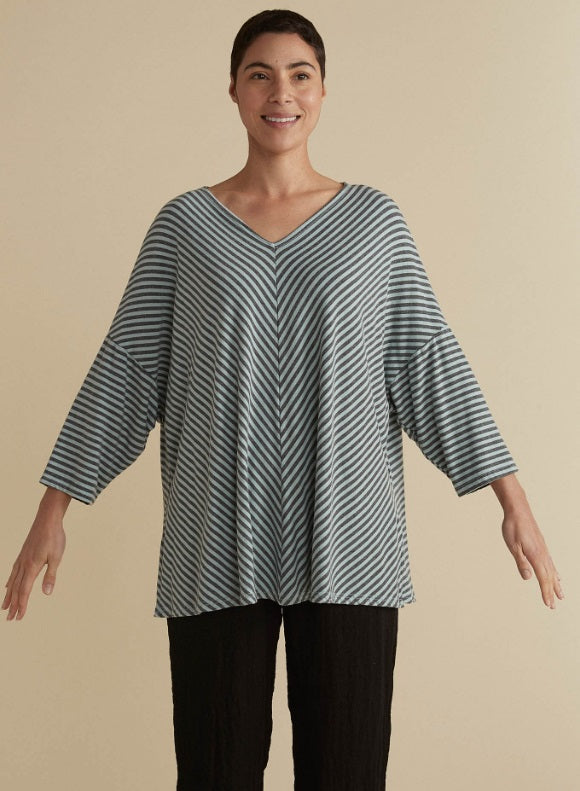 Cut Loose Grey Stripe Fleece One Size V-Neck Top