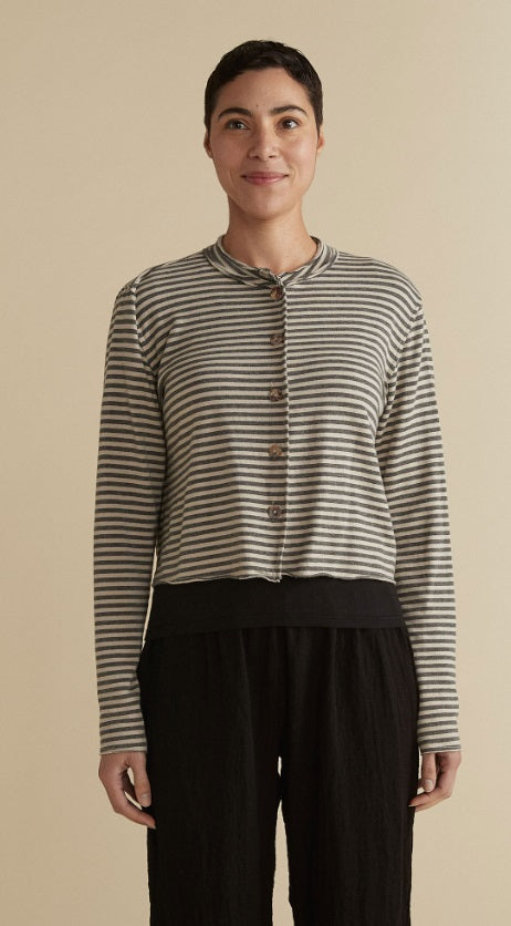 Cut Loose Grey Stripe Fleece Crop Asym Cardi