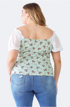 Load image into Gallery viewer, Mint Flower Print Mesh Short Sleeve Top