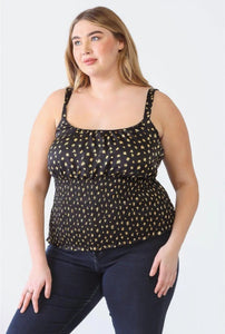 Black Flower Satin Strappy Smocked Top (1X-3X)- On Sale!