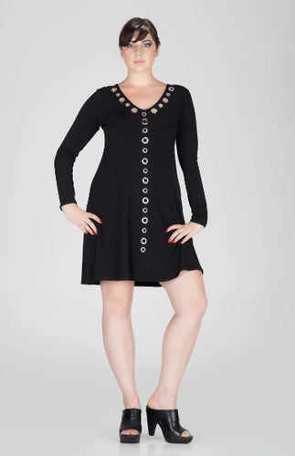 Eva Varro Long Sleeve V-Neck Mid Grommet Dress