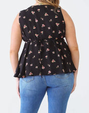 Load image into Gallery viewer, Zenobia Black Floral Sleeveless Button-Up Back-Tie Top